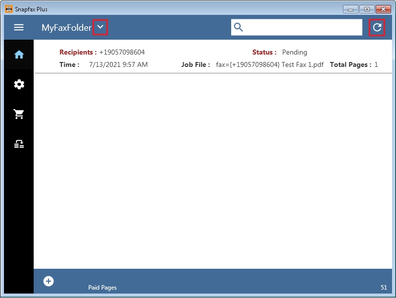 Snapfax Plus - Reload the watched folder screen